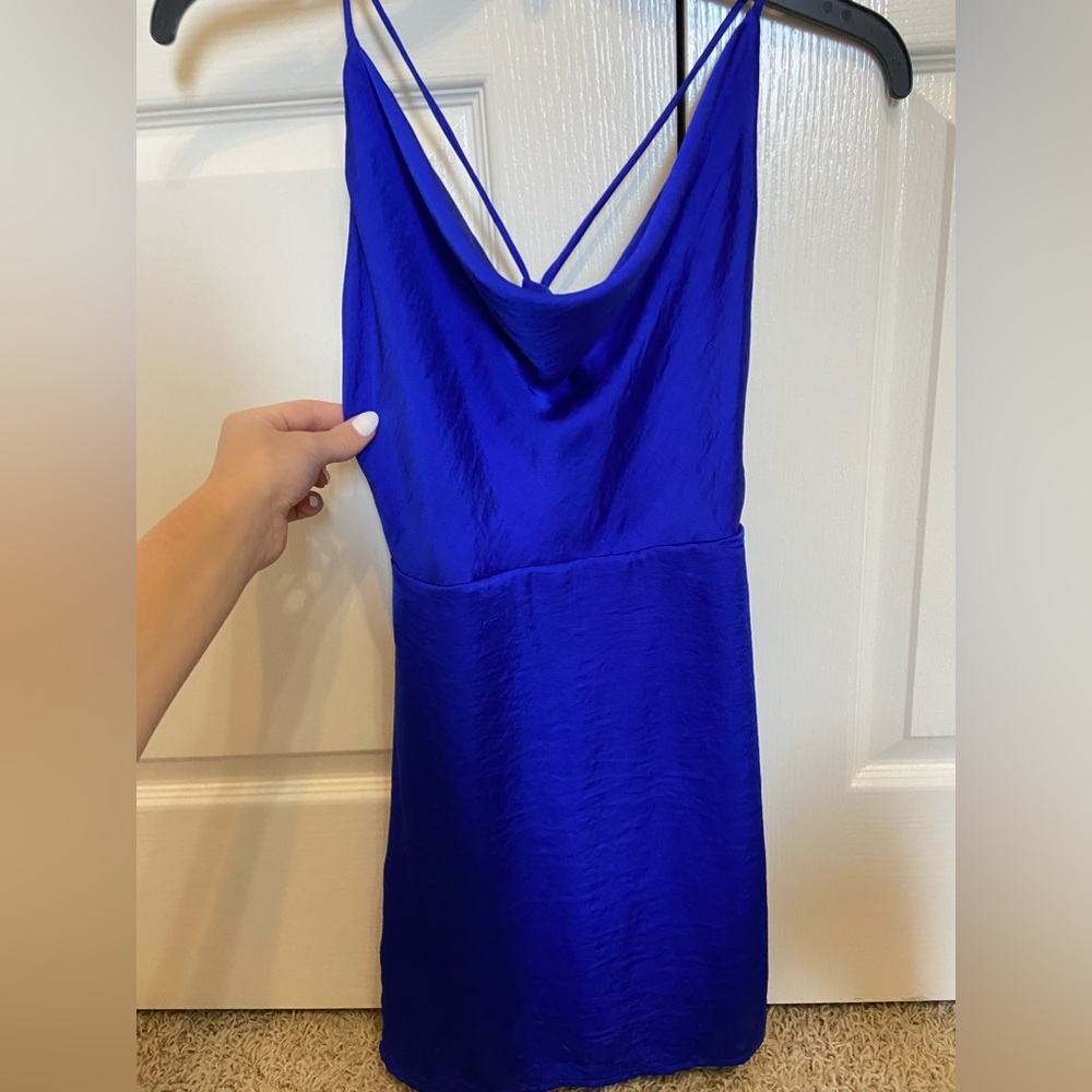 Lucy In The Sky blue satin mini dress NEVER WORN and in perfect condition!